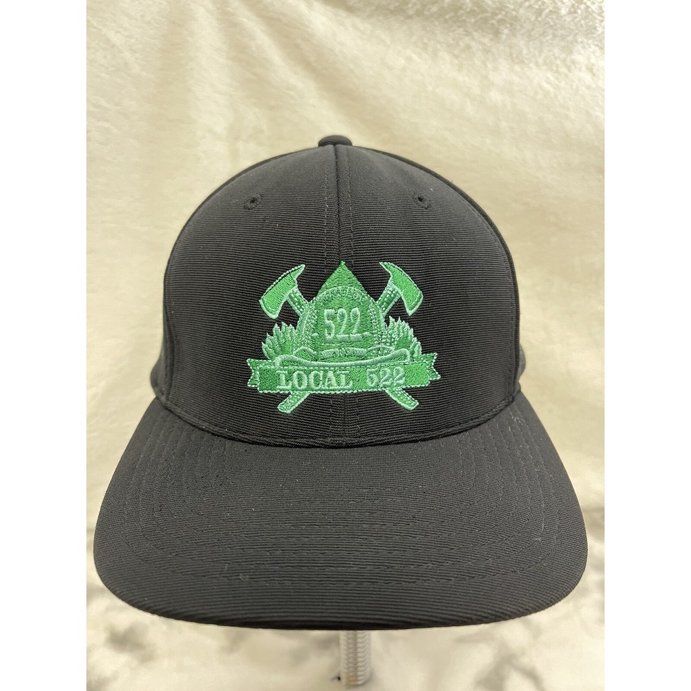 Black Baseball Cap Local 522 Union Embroidered Green Logo Flat Brim Men‎